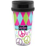 Harlequin & Peace Signs Acrylic Travel Mug without Handle (Personalized)