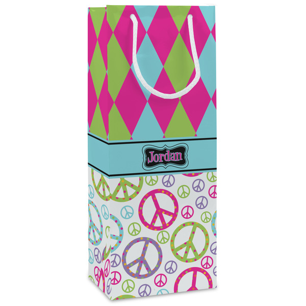 Custom Harlequin & Peace Signs Wine Gift Bags - Matte (Personalized)