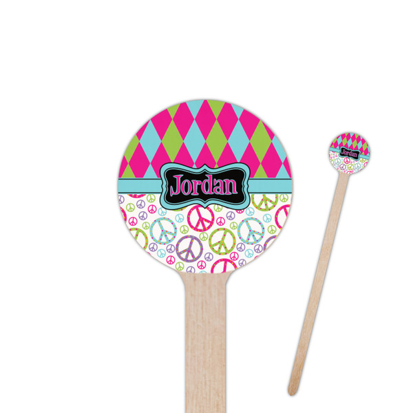 Custom Harlequin & Peace Signs 7.5" Round Wooden Stir Sticks - Single Sided (Personalized)