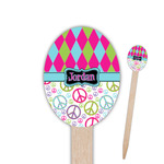 Harlequin & Peace Signs Oval Wooden Food Picks - Single Sided (Personalized)