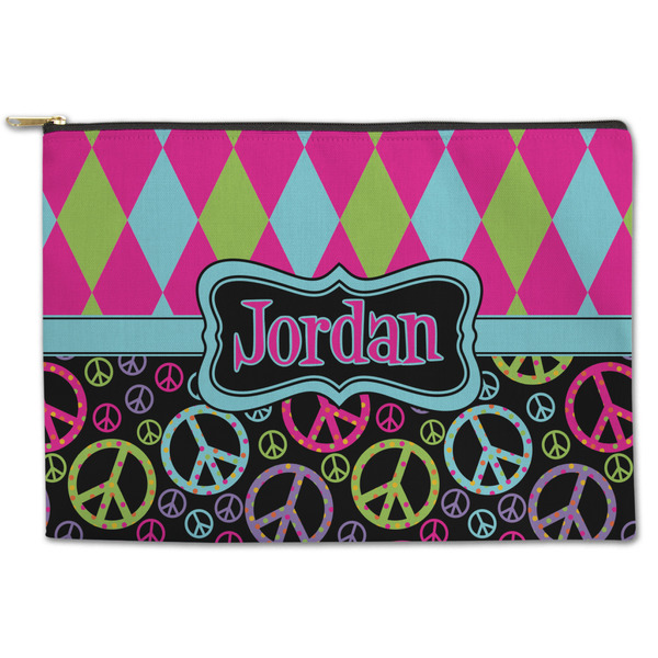 Custom Harlequin & Peace Signs Zipper Pouch (Personalized)