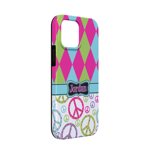 Custom Harlequin & Peace Signs iPhone Case - Rubber Lined - iPhone 13 Mini (Personalized)