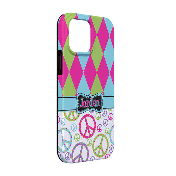 Custom Harlequin & Peace Signs iPhone Case - Rubber Lined - iPhone 13 (Personalized)