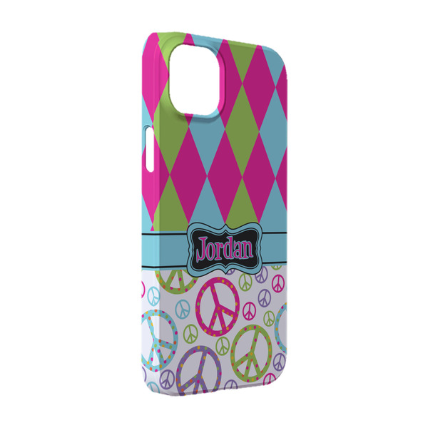 Custom Harlequin & Peace Signs iPhone Case - Plastic - iPhone 14 (Personalized)