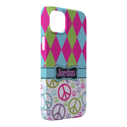 Harlequin & Peace Signs iPhone Case - Plastic - iPhone 14 Plus (Personalized)