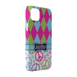 Harlequin & Peace Signs iPhone Case - Plastic - iPhone 14 Pro (Personalized)