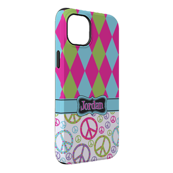 Custom Harlequin & Peace Signs iPhone Case - Rubber Lined - iPhone 14 Pro Max (Personalized)