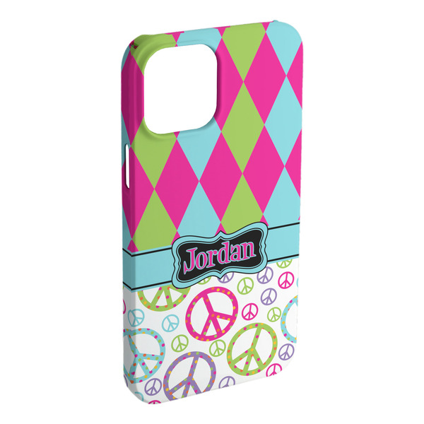 Custom Harlequin & Peace Signs iPhone Case - Plastic - iPhone 15 Plus (Personalized)