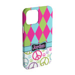 Harlequin & Peace Signs iPhone Case - Plastic - iPhone 15 Pro (Personalized)