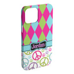 Harlequin & Peace Signs iPhone Case - Plastic - iPhone 15 Pro Max (Personalized)