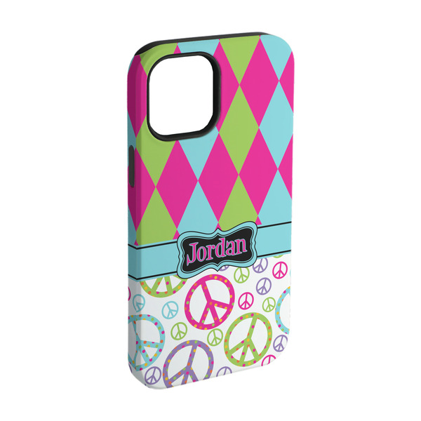 Custom Harlequin & Peace Signs iPhone Case - Rubber Lined - iPhone 15 (Personalized)