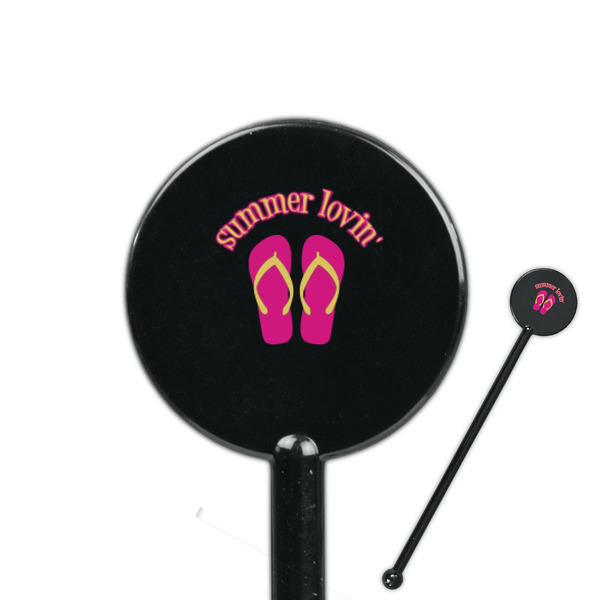 Custom FlipFlop 5.5" Round Plastic Stir Sticks - Black - Single Sided (Personalized)