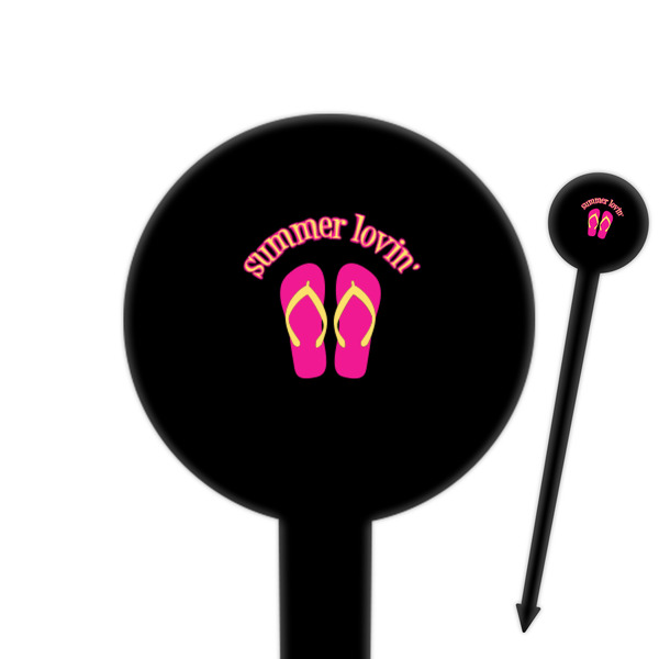 Custom FlipFlop 6" Round Plastic Food Picks - Black - Double Sided (Personalized)