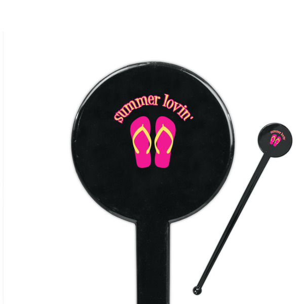 Custom FlipFlop 7" Round Plastic Stir Sticks - Black - Single Sided (Personalized)