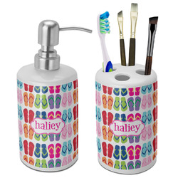 FlipFlop Ceramic Bathroom Accessories Set (Personalized)