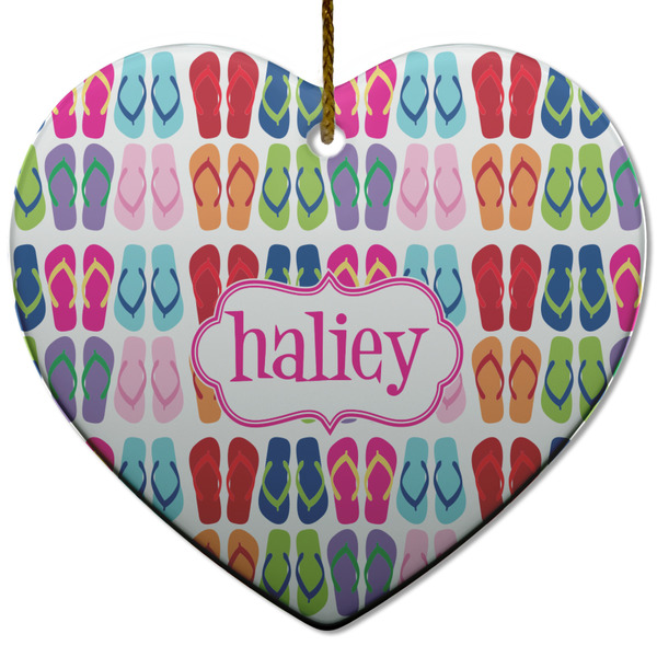 Custom FlipFlop Heart Ceramic Ornament w/ Name or Text