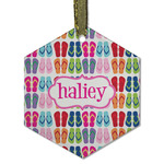 FlipFlop Flat Glass Ornament - Hexagon w/ Name or Text