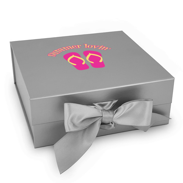 Custom FlipFlop Gift Box with Magnetic Lid - Silver (Personalized)