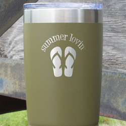 FlipFlop 20 oz Stainless Steel Tumbler - Olive - Double Sided (Personalized)