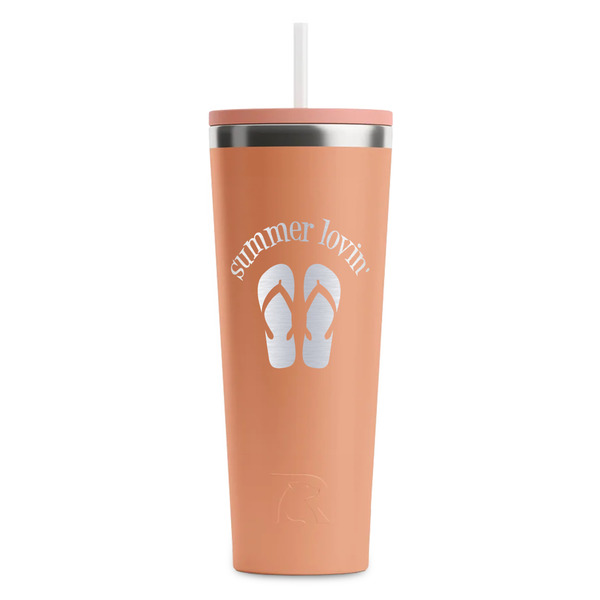 Custom FlipFlop RTIC Everyday Tumbler with Straw - 28oz - Peach - Single-Sided (Personalized)