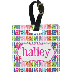 FlipFlop Plastic Luggage Tag - Square w/ Name or Text