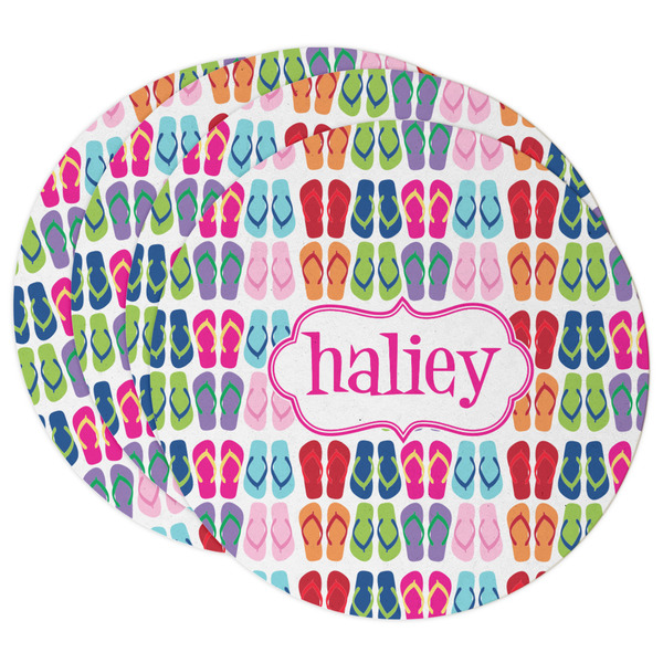 Custom FlipFlop Round Paper Coasters w/ Name or Text