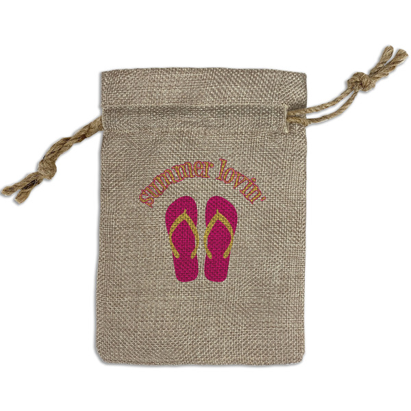 Custom FlipFlop Small Burlap Gift Bag - Front (Personalized)