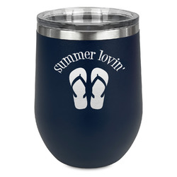 FlipFlop Stemless Stainless Steel Wine Tumbler - Navy - Single Sided (Personalized)