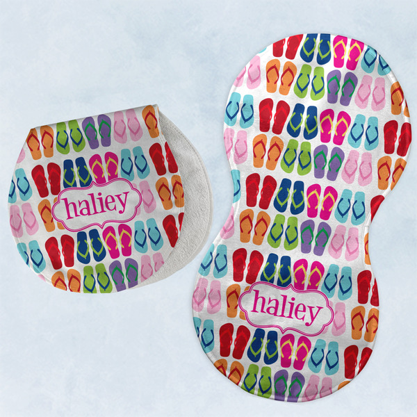 Custom FlipFlop Burp Pads - Velour - Set of 2 w/ Name or Text