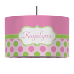 Pink & Green Dots 12" Drum Pendant Lamp - Fabric (Personalized)