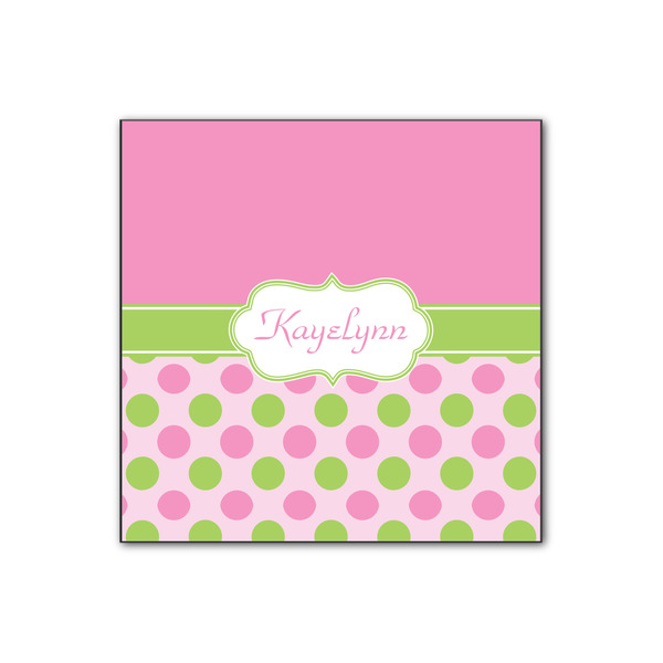 Custom Pink & Green Dots Wood Print - 12x12 (Personalized)