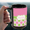 Pink & Green Dots 15oz. Black Mug - LIFESTYLE