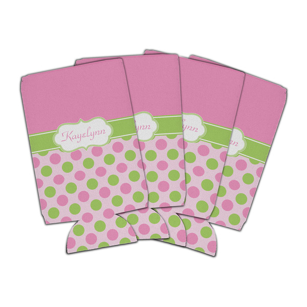 Custom Pink & Green Dots Can Cooler (16 oz) - Set of 4 (Personalized)