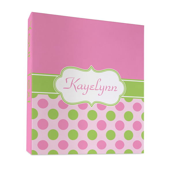 Custom Pink & Green Dots 3 Ring Binder - Full Wrap - 1" (Personalized)