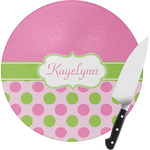 Pink & Green Dots Round Glass Cutting Board - Small (Personalized)