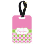 Pink & Green Dots Metal Luggage Tag w/ Name or Text