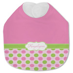 Pink & Green Dots Jersey Knit Baby Bib w/ Name or Text