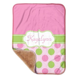Pink & Green Dots Sherpa Baby Blanket - 30" x 40" w/ Name or Text