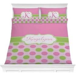 Pink & Green Dots Comforter Set - Full / Queen (Personalized)