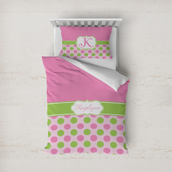 Pink & Green Dots Duvet Cover Set - Twin (Personalized)