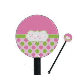 Pink & Green Dots 5.5" Round Plastic Stir Sticks - Black - Single Sided (Personalized)