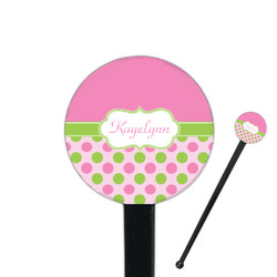 Pink & Green Dots 7" Round Plastic Stir Sticks - Black - Double Sided (Personalized)