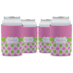 Pink & Green Dots Can Cooler (12 oz) - Set of 4 w/ Name or Text