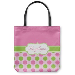 Pink & Green Dots Canvas Tote Bag - Small - 13"x13" (Personalized)
