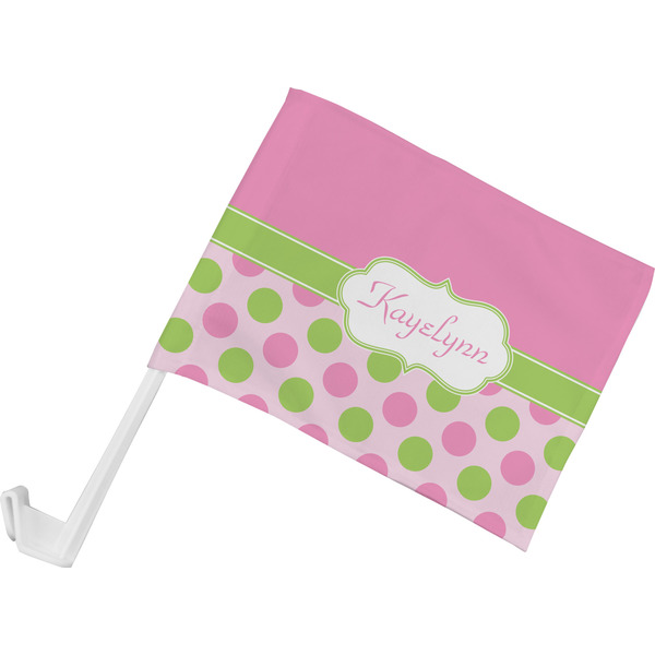 Custom Pink & Green Dots Car Flag - Small w/ Name or Text