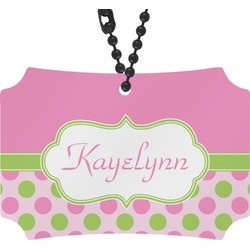 Pink & Green Dots Rear View Mirror Ornament (Personalized)