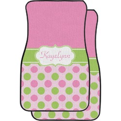 Pink & Green Dots Car Floor Mats (Front Seat) (Personalized)