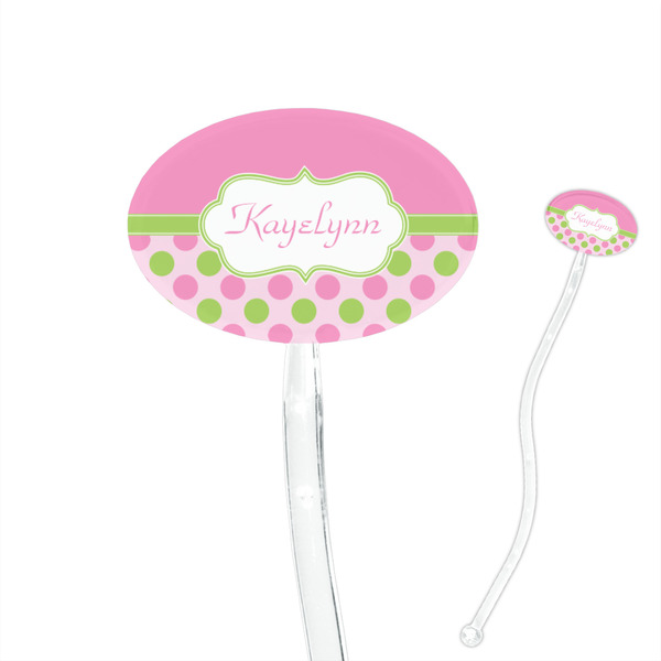 Custom Pink & Green Dots 7" Oval Plastic Stir Sticks - Clear (Personalized)