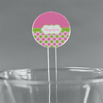 Pink & Green Dots 7" Round Plastic Stir Sticks - Clear (Personalized)