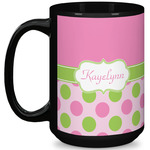 Pink & Green Dots 15 Oz Coffee Mug - Black (Personalized)